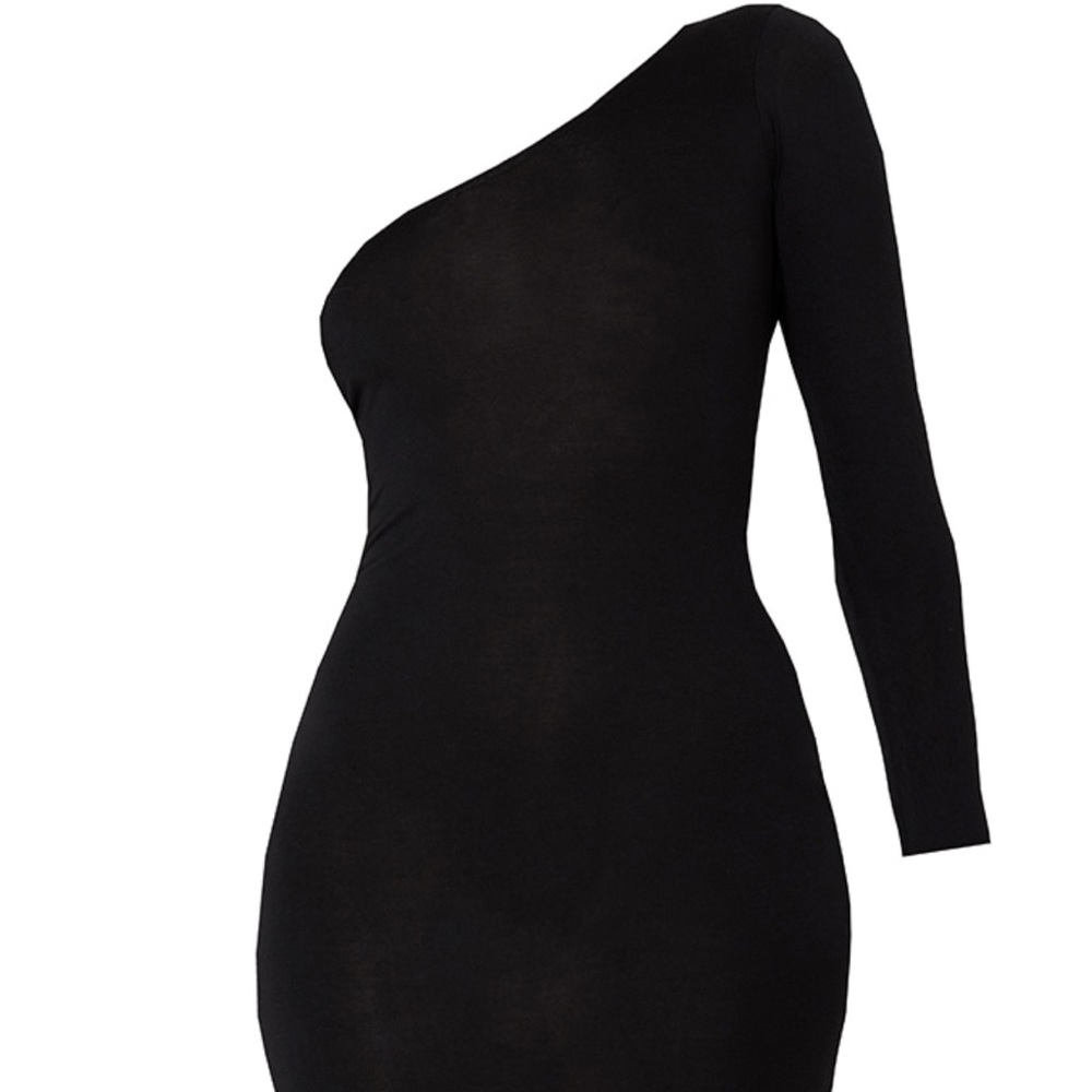 Black One Shoulder Long Sleeve Bodycon Dress